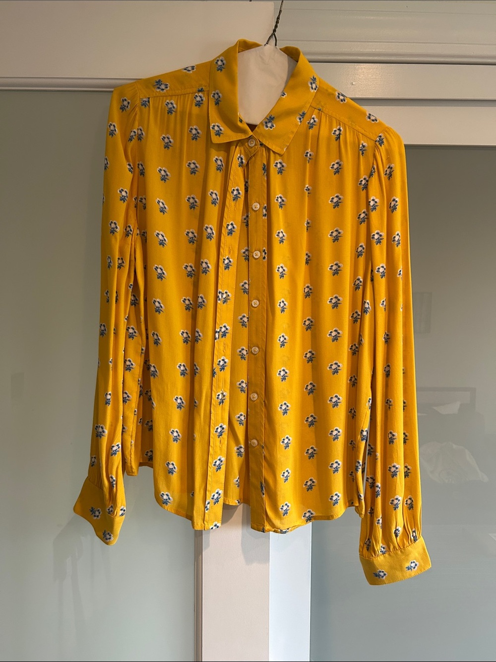 Lucky Brand Mustard Yellow Floral Button-Front Blouse